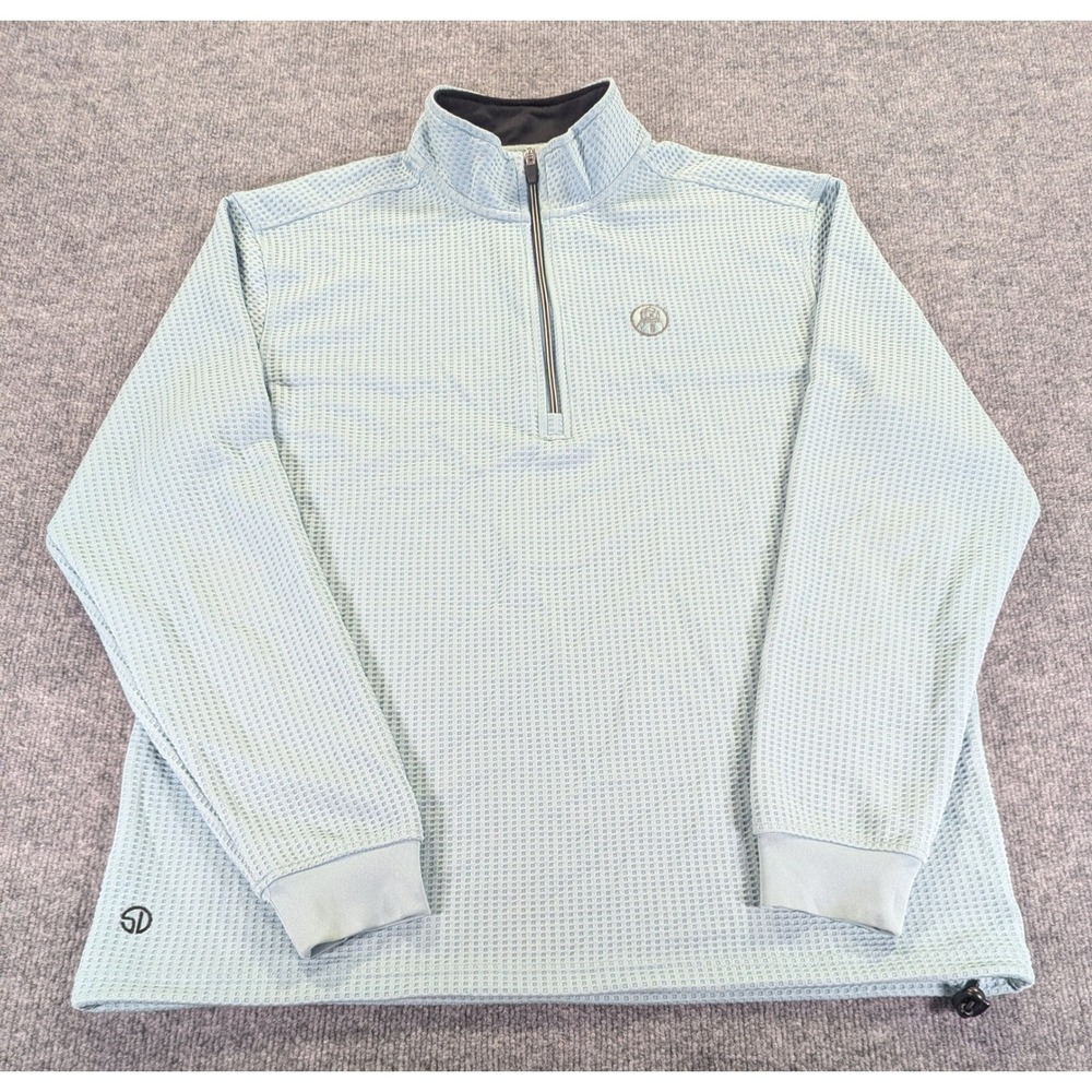 Straight Down Optic Mens XL Teal blue Waffle Knit 1/4 Zip Pullover Golf Sweater